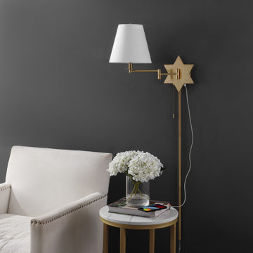 David 18.5" Modern French Country Swing Arm Plug-In or Hardwired Iron LED Star Wall Sconce with Pull-Chain and USB Charging Port - JONATHAN Y